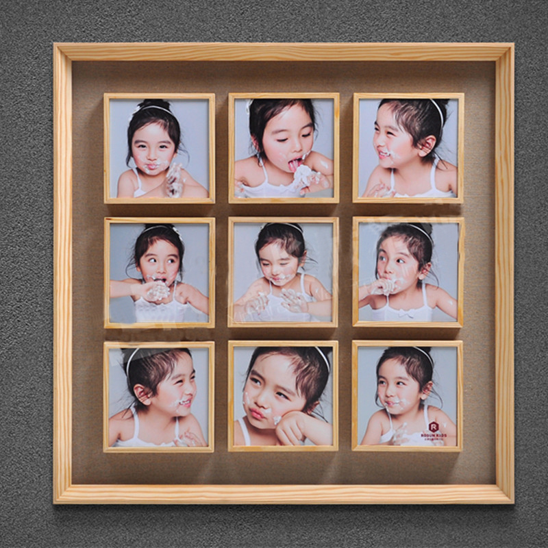 九宫格相框 挂墙_照片墙正方形儿童婚纱九宫格实木松木相框 挂墙优惠