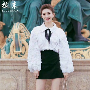 2018新时装周江疏影同款白色层叠荷叶边衬衣