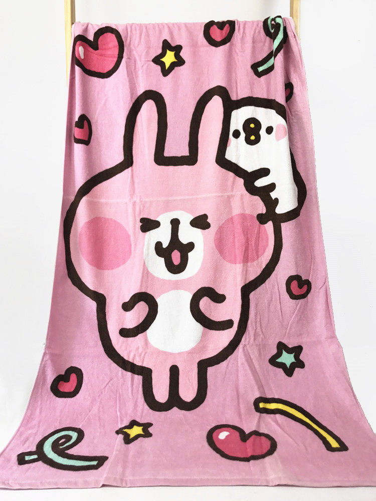 兔兔p卡娜*赫拉卡通浴巾萌萌哒粉色可爱纯棉毛巾毯沙滩巾150*75cm