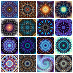 神秘十二星座占星术黄道12宫图腾圆形特效法阵花纹背景设计素材