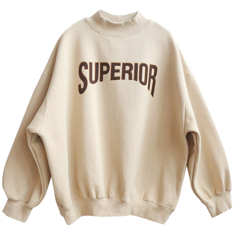 oversize原宿字母印花加绒卫衣女中长款秋冬韩版宽松学生显瘦上衣