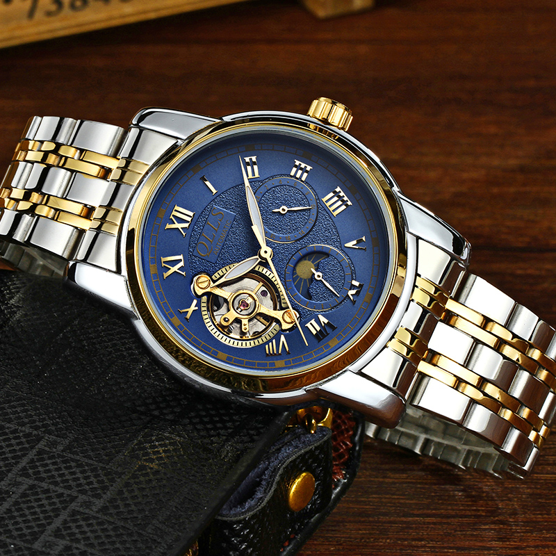 双陀飞轮手表_qlls正品手表男士机械表全自动防水钢带时尚双镂空学生