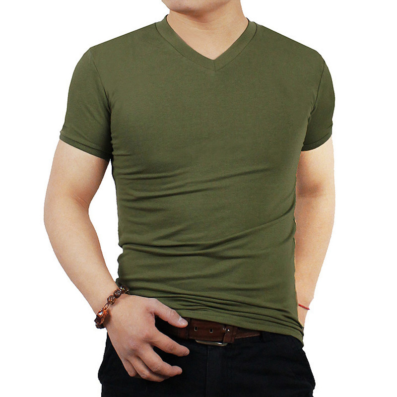 紧身 v领_男士百搭军绿色v领大码修身半袖背心紧身运动健美贴身内衣