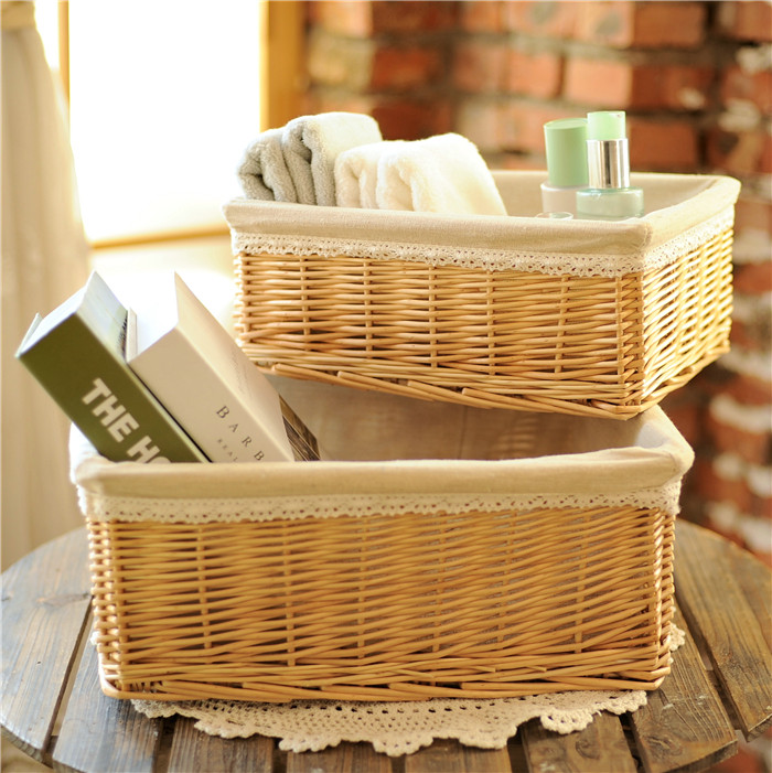 收纳筐藤编储物盒田园柳编布艺篮子水果桌面零食框竹编编织收纳篮