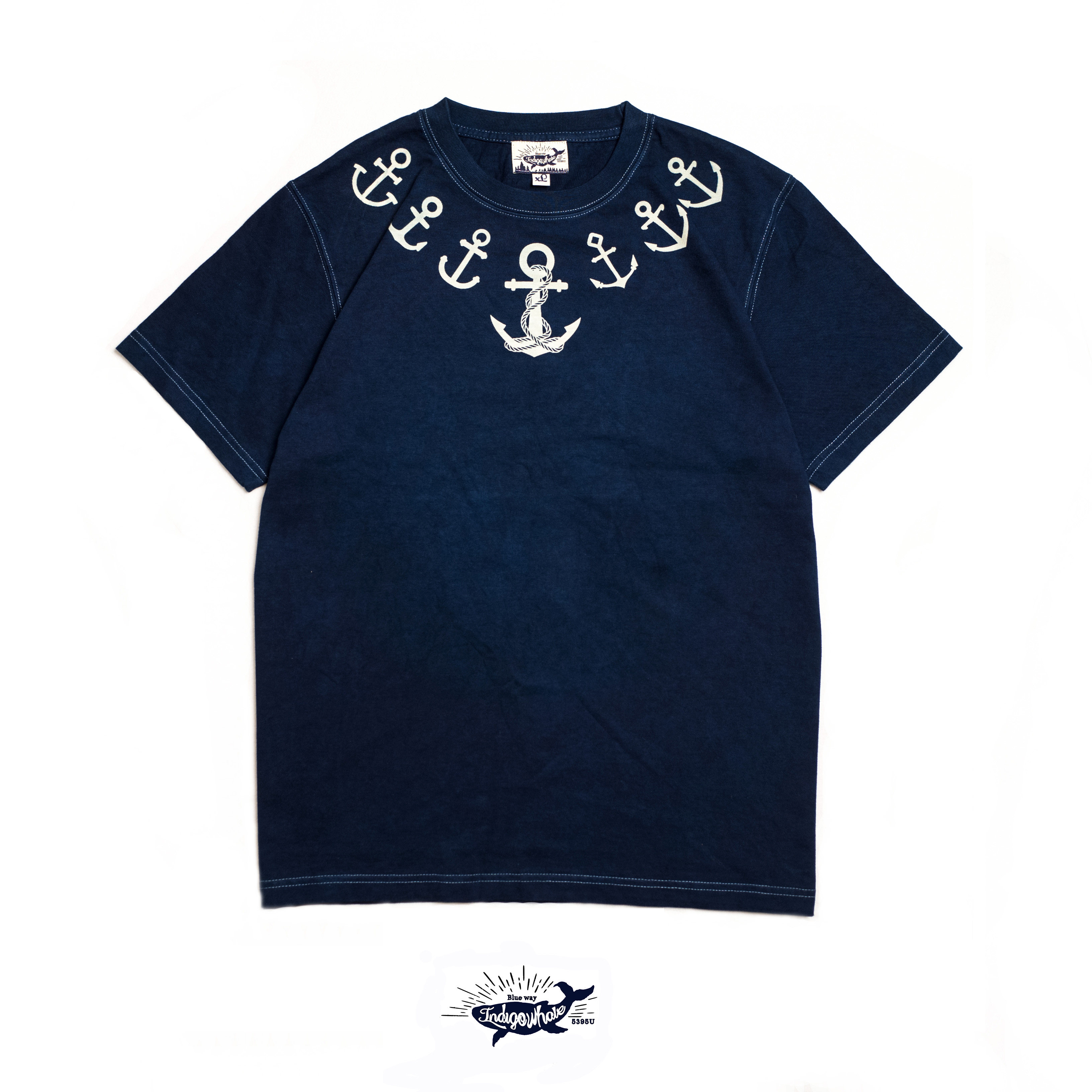 indigowhale 植物蓝染手工拔染重磅t恤船锚图案navajo anchor