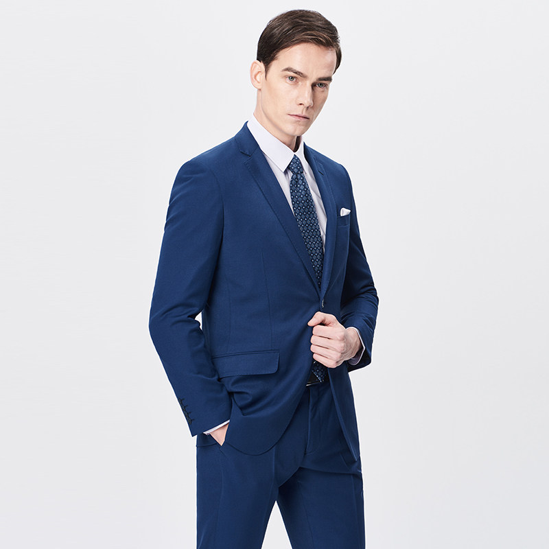 杉杉2018春季新款韩版羊毛西装男修身时尚青年商务藏青西服套装