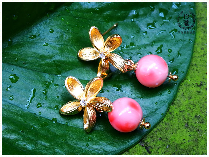 【玲珑手作 】日本 孩儿面天使肌 粉嫩 珊瑚耳环