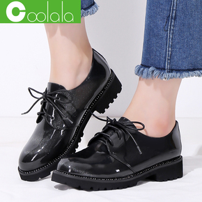 红蜻蜓女式粗跟单皮鞋