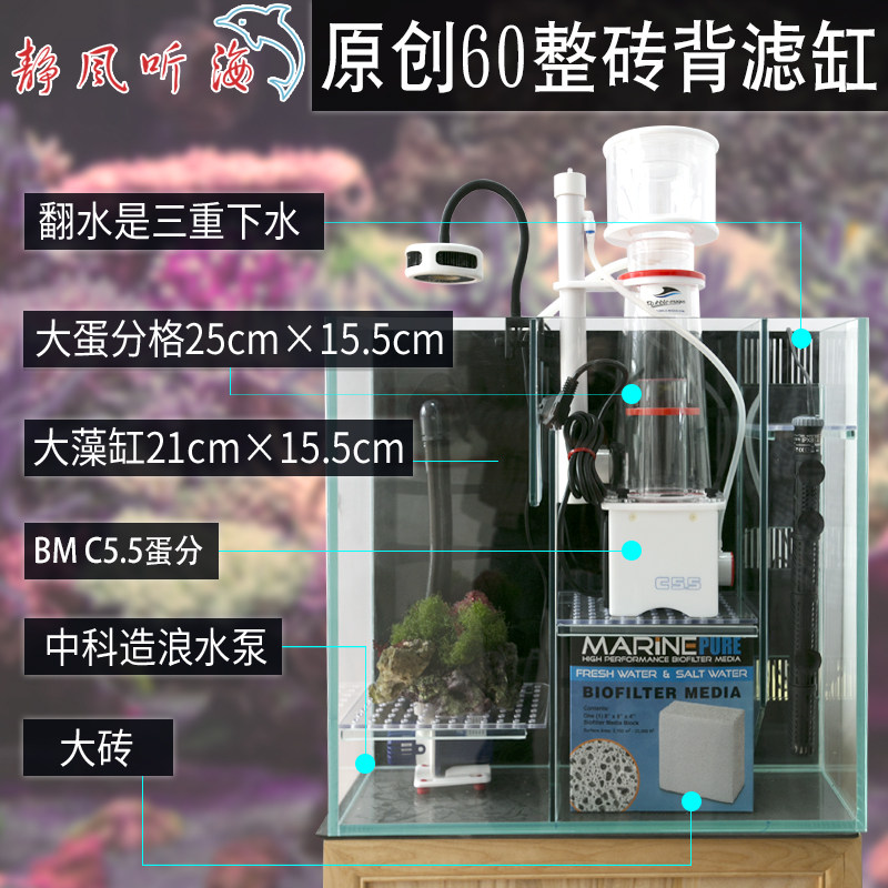 静风听海整砖背滤海缸 大蛋分藻缸神砖系统 海水鱼缸珊瑚缸60