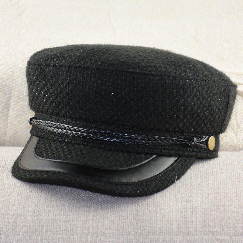 特价高档男士帽子 中年_法式复古军帽中性风男女帽子小头围平顶帽高档