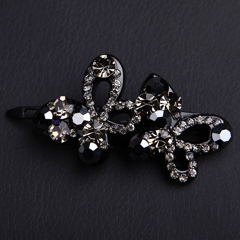 小发夹 顶夹_韩版发夹镶钻发夹镂空蝴蝶型顶夹带钻发饰黑色小发卡夹