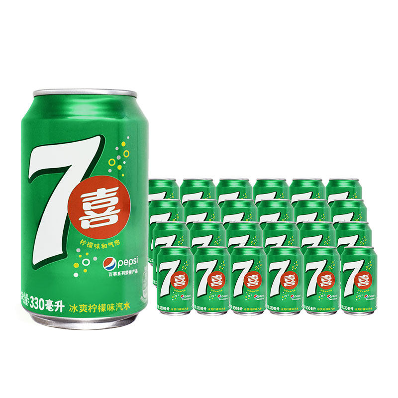 七喜_七喜碳酸饮料330ml*24听 整箱 柠檬味汽水 百事可乐出品 罐装