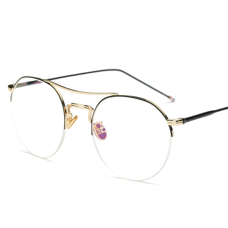 韩版圆形复古半框男女平光防辐射眼镜超轻金属半框框架3326