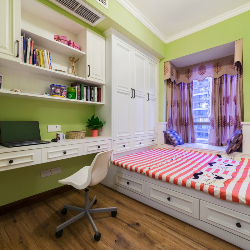 儿童房榻榻米定制 北欧风整体衣柜书桌柜组合床 卧室飘窗柜定做