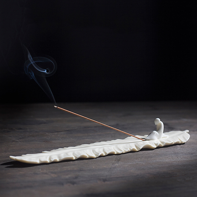 玉白瓷创意芭蕉叶线香插香筒陶瓷香道礼品香插香座檀香薰炉插香炉