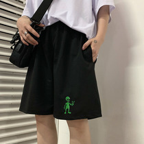 夏季韩版ins原宿风复古卡通刺绣裤子学生宽松运动休闲短裤男女潮