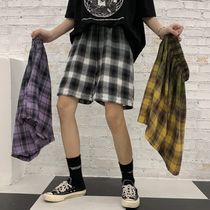 夏季韩版ins原宿风扎染渐变色格子裤子学生宽松百搭休闲短裤男女
