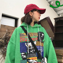 秋冬韩版INS原宿风卫衣女嘻哈漫画印花情侣bf宽松连帽加绒外套潮