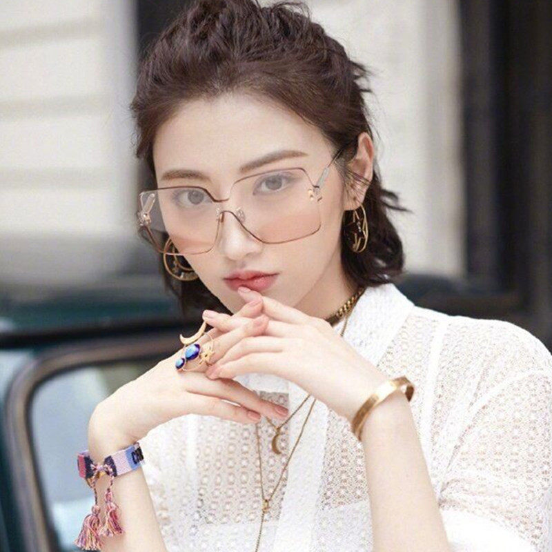 圆脸_大框四方形女士太阳镜平面一体式景甜街拍复古太阳眼镜女圆脸