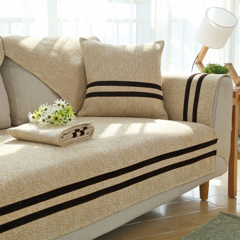 秋冬日式米黄沙发巾全棉防滑沙发坐垫整套皮沙发垫子布艺美式定制