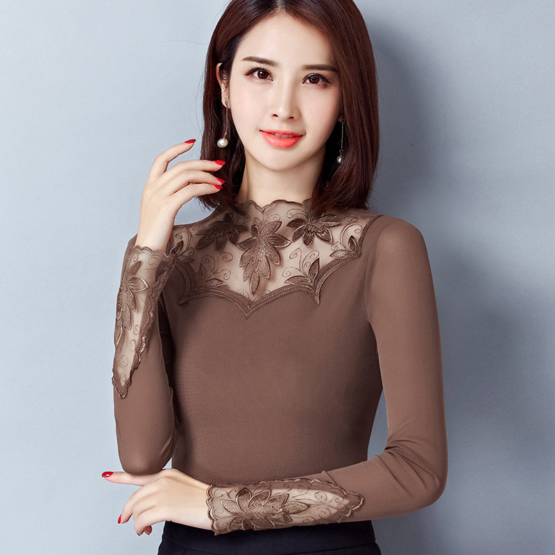 一折网纱打底衫女长袖