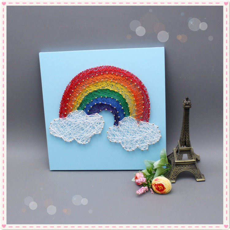 特价diy毛线画_纱线画彩虹diy立体手工制作装饰 创意生日礼物钉子毛线