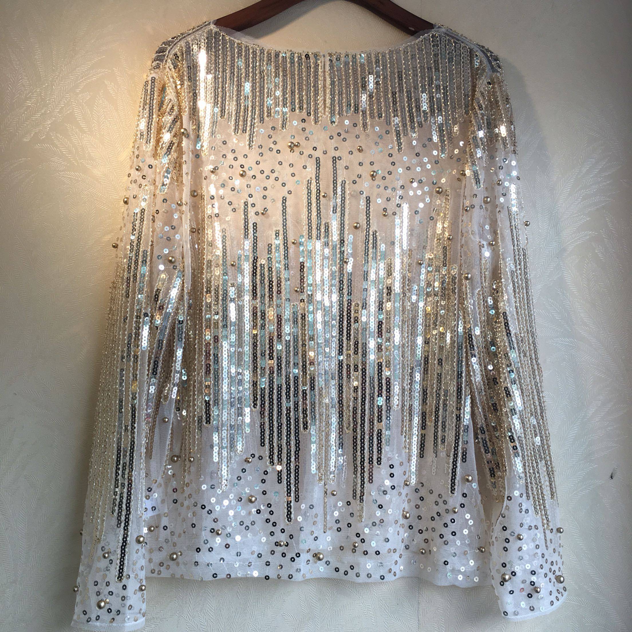 特价亮片钉珠透视上衣