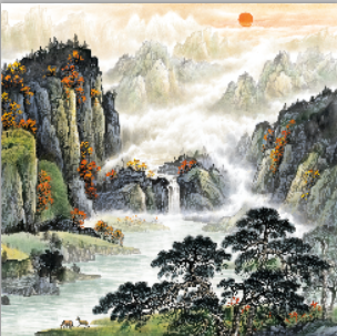 聚宝盆山水画国画风水画字画书画客厅办公室桂林森林画廊