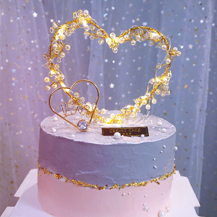 热销情人节蛋糕_水晶珍珠爱心love插件 浪漫情人节520表白婚礼装扮