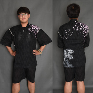 纯棉梭织棉 夏男甚平浴衣和服 家居服 印花短袖短裤樱花老虎8-2