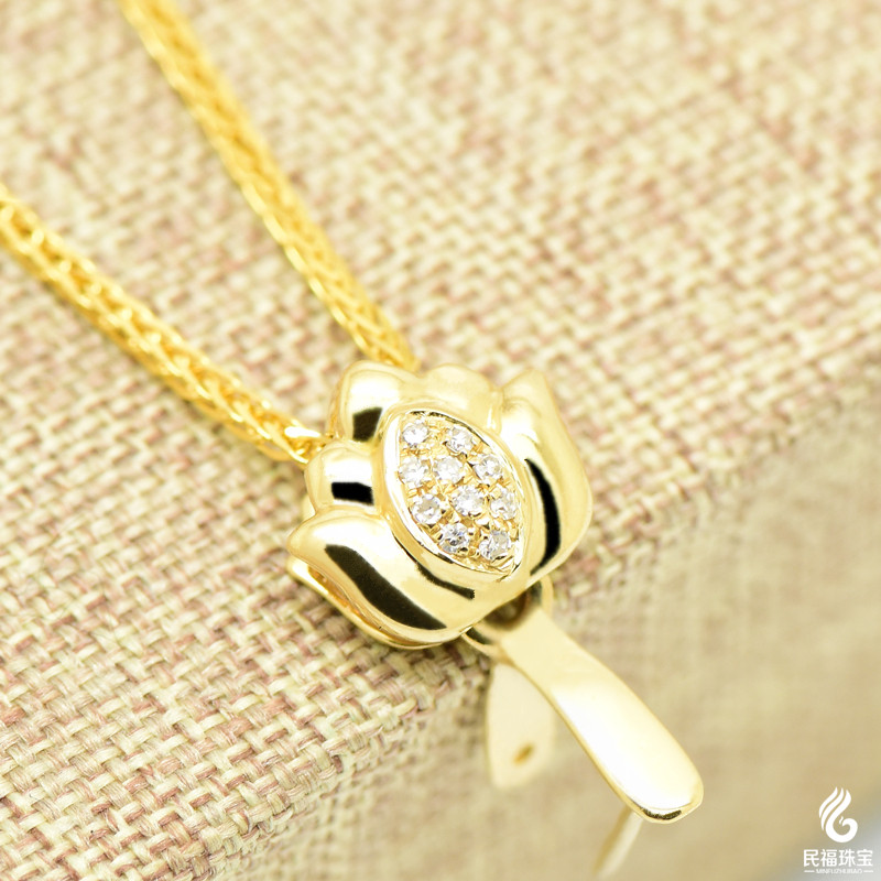 金吊坠扣头荷花含苞待放镶钻石大号翡翠挂件大号玫瑰金瓜子扣优惠券