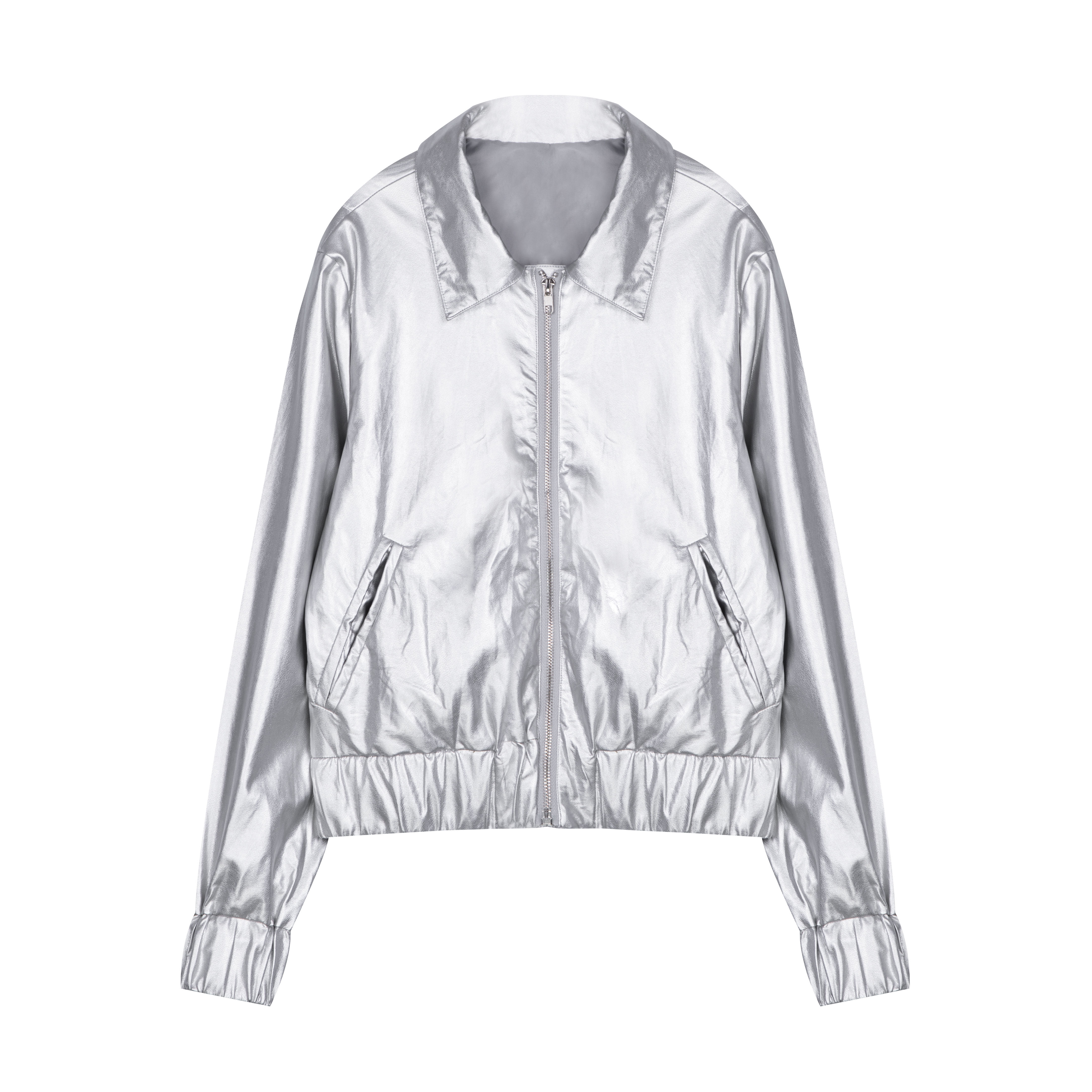 【蛇蛇】2017秋装新款韩版银色水洗皱立体字母短款夹克外套女潮