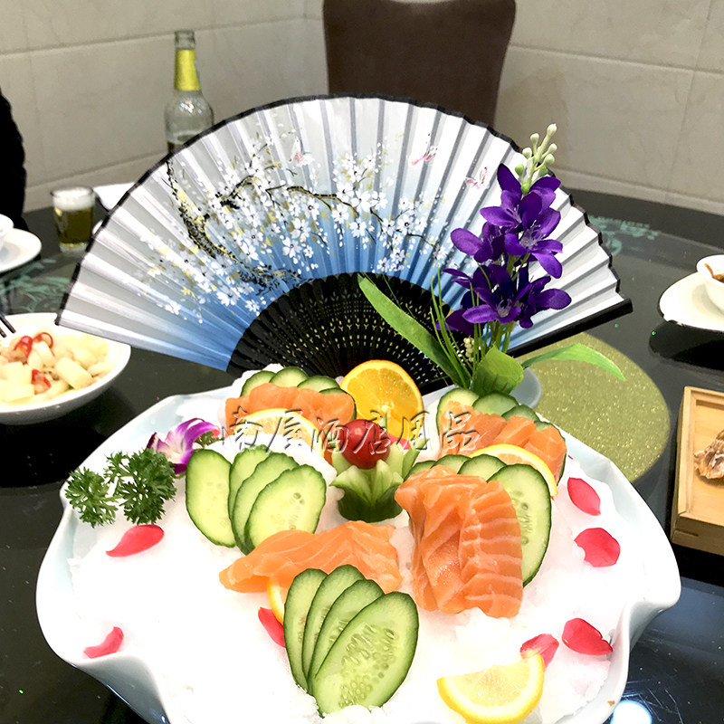 盘饰点缀_刺身三文鱼盘饰折扇意境菜创意菜酒店餐厅会所摆盘盘头点缀