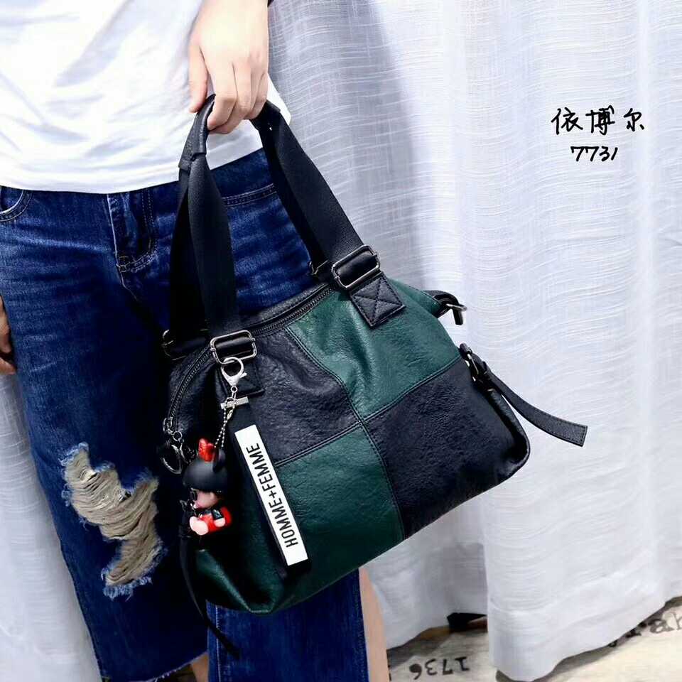 依博尔女包休闲大包秋冬新款时尚百搭单肩包潮撞色羊皮包斜跨7730