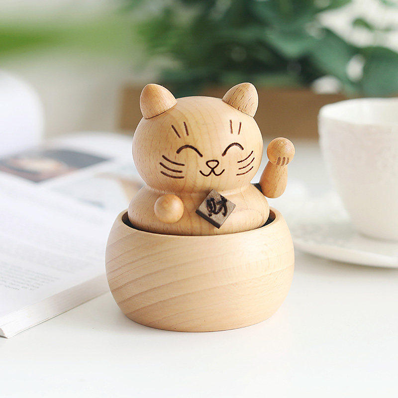 生日礼品女生闺蜜 创意_木质招财猫音乐盒天空之城发条手工八音盒送