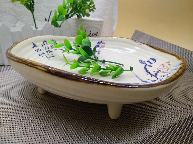 创意三足盘子陶瓷菜盘日式餐具果盘日韩式凉菜异型盘
