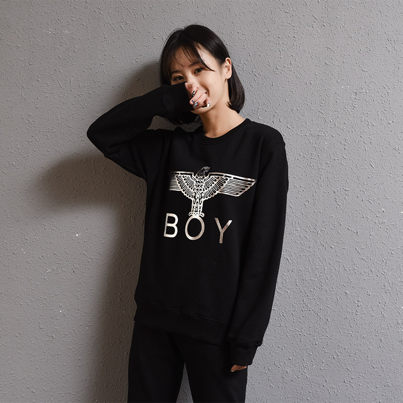 热销boy卫衣女连帽烫金_2018潮秋冬boy女装新款大码宽松纯棉连帽情侣