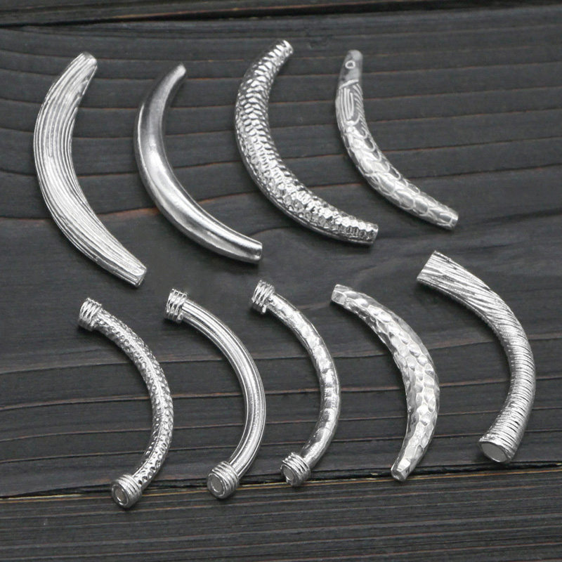 925纯银diy配件路路通 手工银弯管子红绳设计配饰 拉丝光面凹凸纹