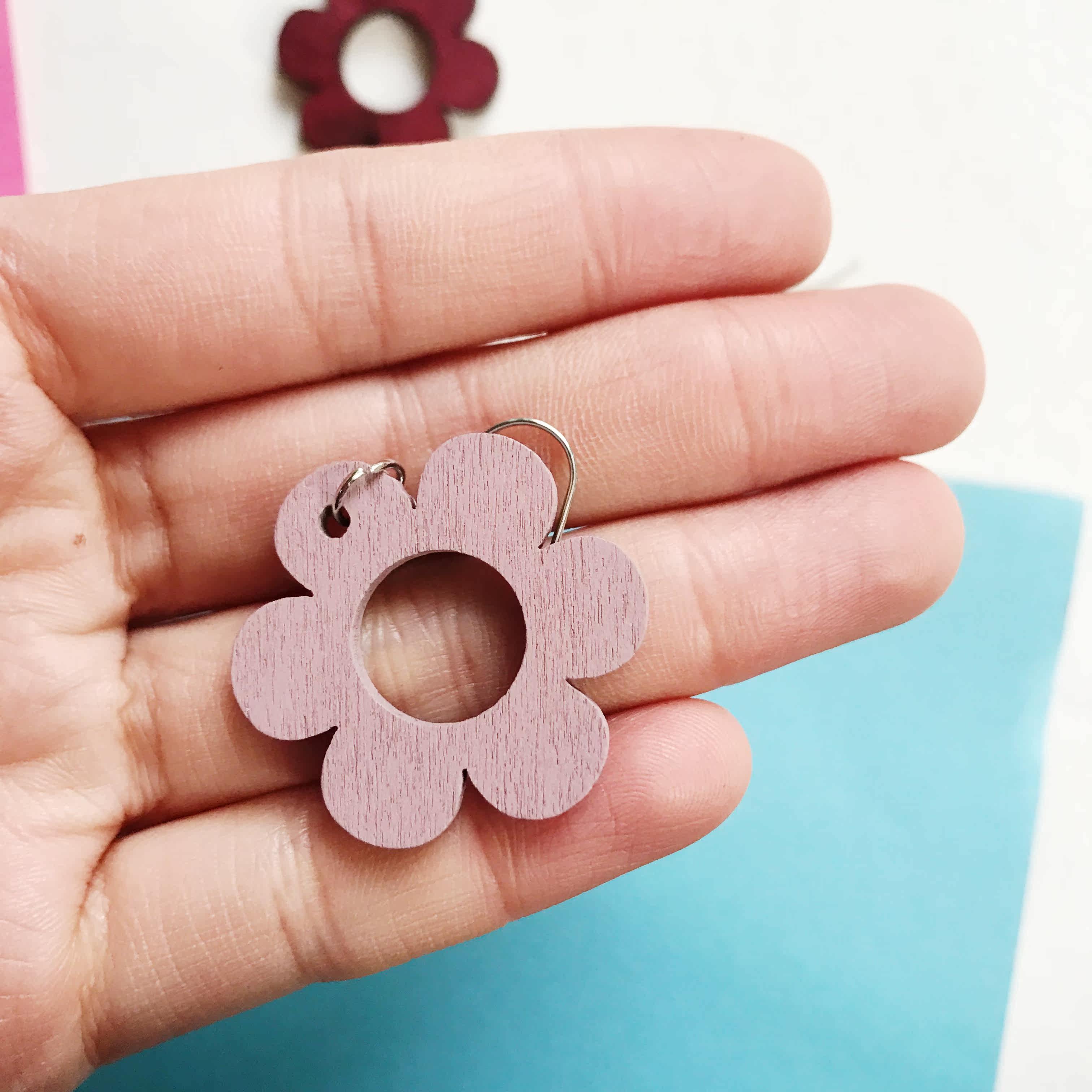 四囍丸子 原创自制手工复古木质花朵耳环耳夹