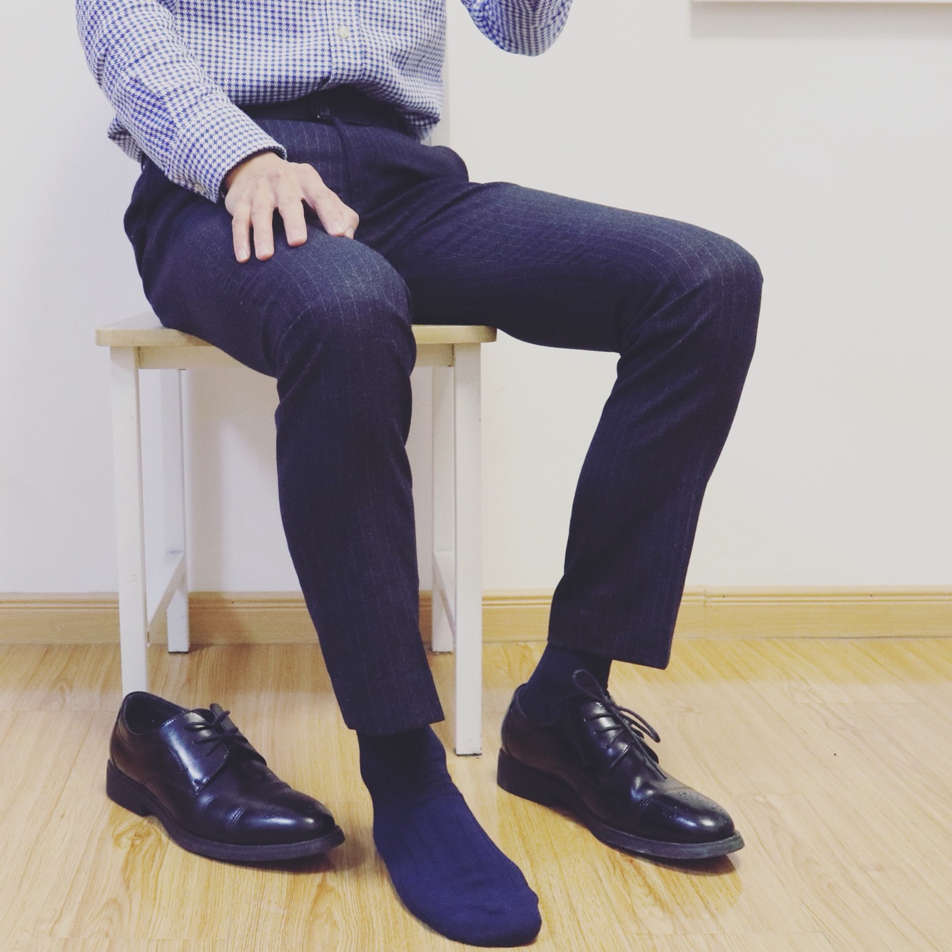 包邮 沫梵先生socks中高筒绅士职业黑袜双针并线男袜 欧美性感皮鞋黑