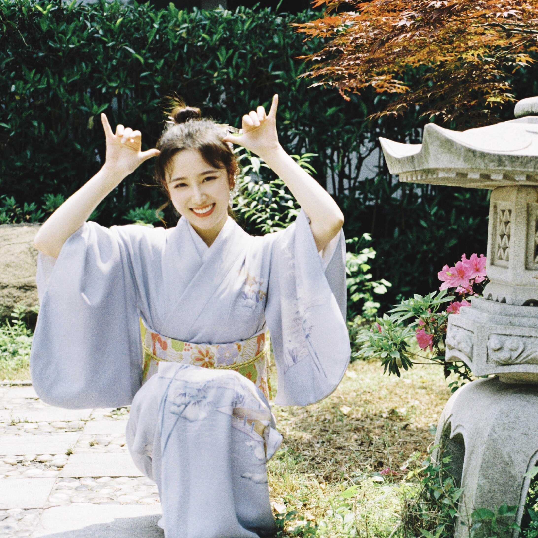 red独家自制 日式和风 花枝缠腰蔓藤腰封连衣裙(米黄) - 小轩窗