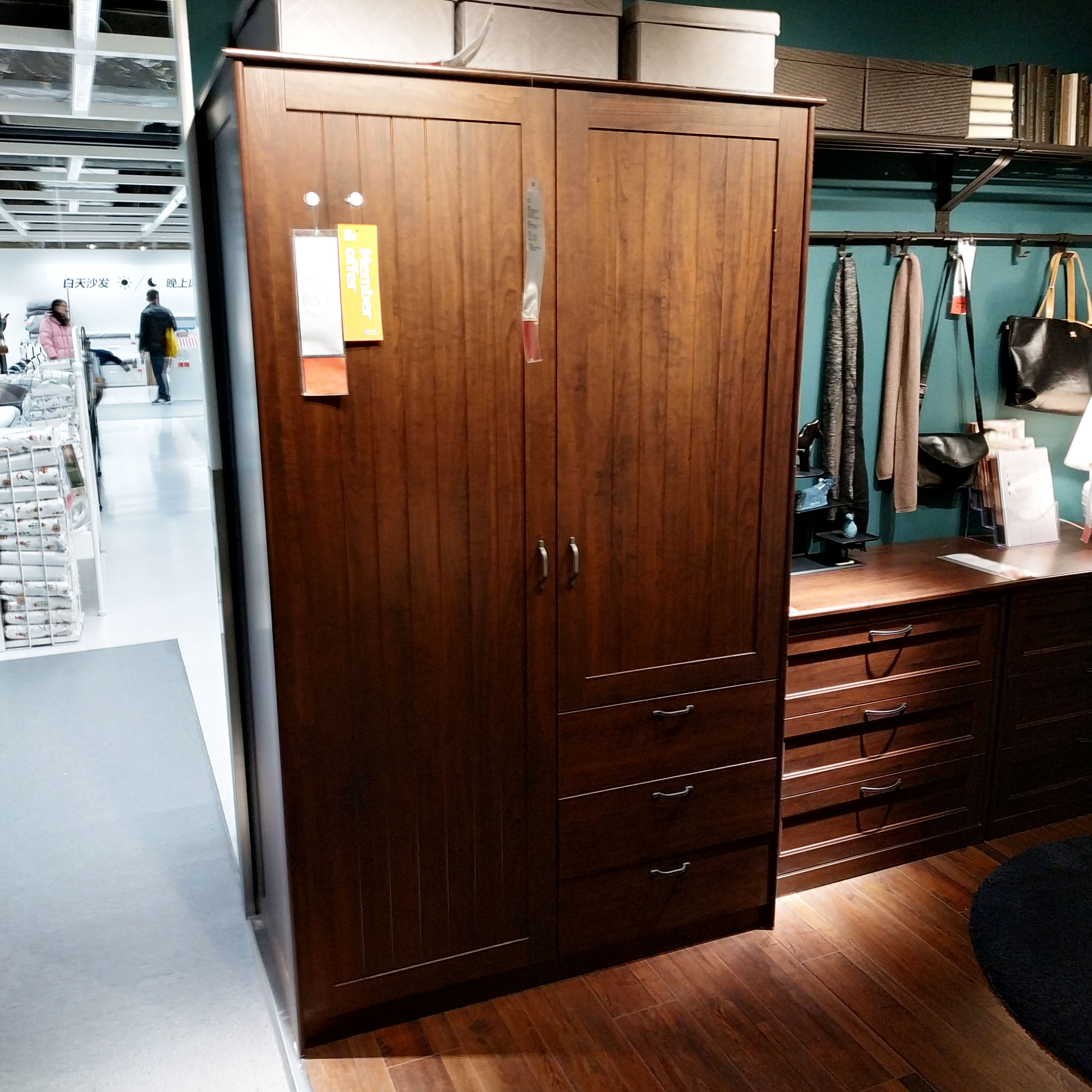 热销宜家代购衣柜_宜家穆斯肯衣柜带2个门 3个抽屉大衣柜褐色/白色