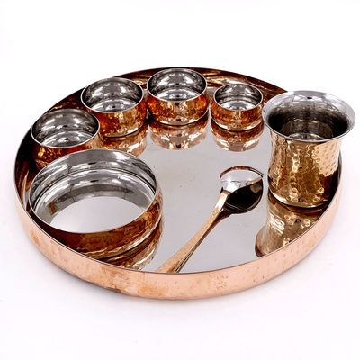 东南亚 印度塔利铜盘套装 瑜伽禅修素食餐具 铜壶铜杯铜碗 thali