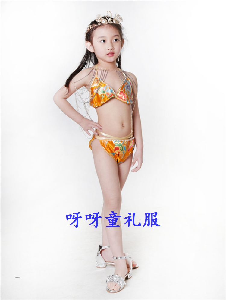 女童泳衣中国风走秀维密比基尼秀夸张创意儿童泳装潮童2017演出服