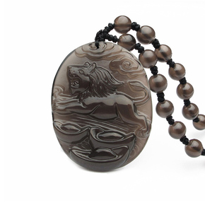 开光2018狗年大罗金狮开元鼎吊坠 黑曜石项链