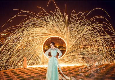 夜景火棉婚纱摄影道具外景拍照情侣写真夜光圈燃烧棉钢丝棉光绘