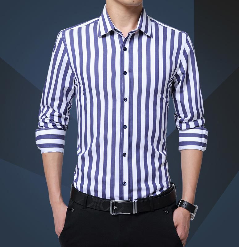 衣服搭配_成熟男子竖纹衬衫深秋男士长袖衬衣上班族称褂商务正式装