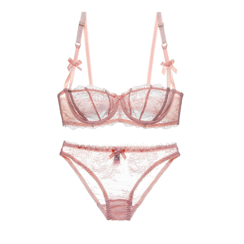 春夏性感超薄蕾丝透气12半杯文胸内裤薄款透明欧美女士内衣套装