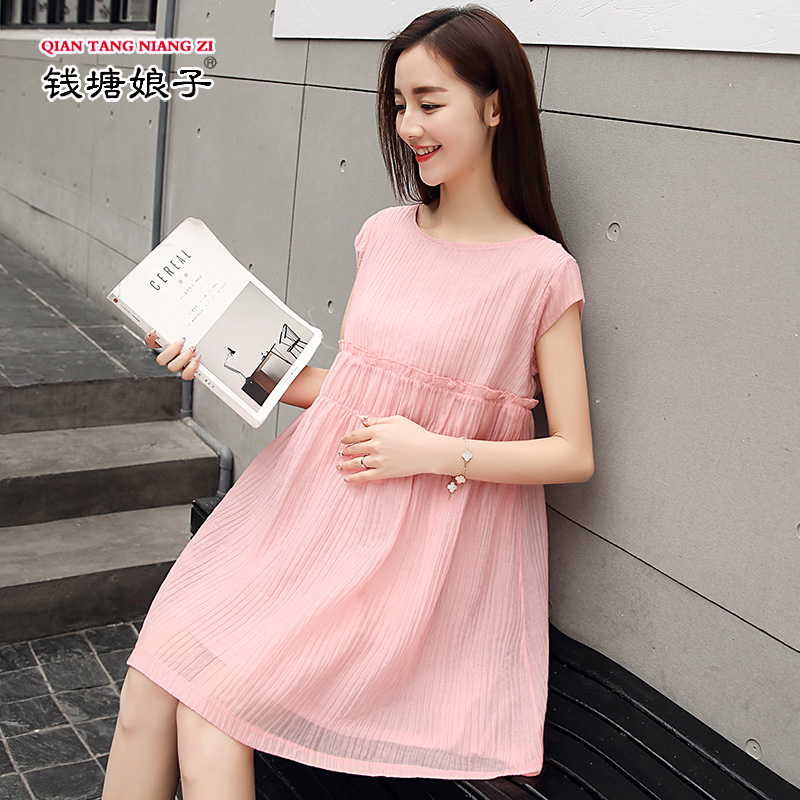 2018新款孕妇装夏装连衣裙中长款时尚夏季五分袖裙子v字领裙子yfz