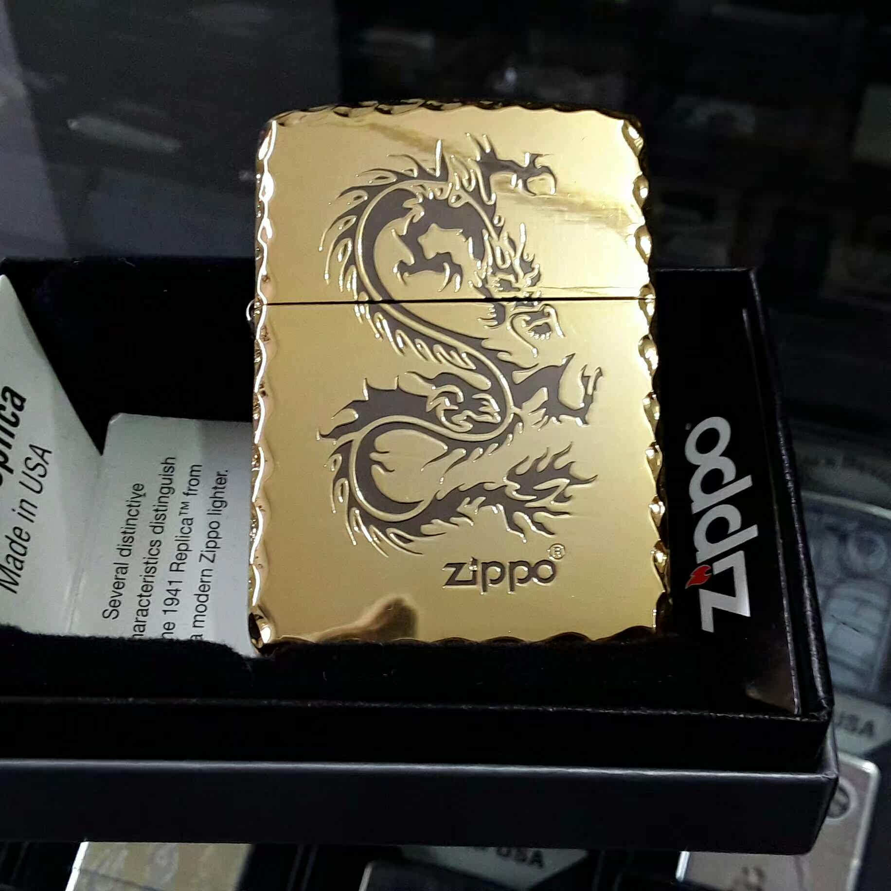 热销1941火机_zippo正品打火机双面镀金龙金色爆龙龙行天下1941复刻